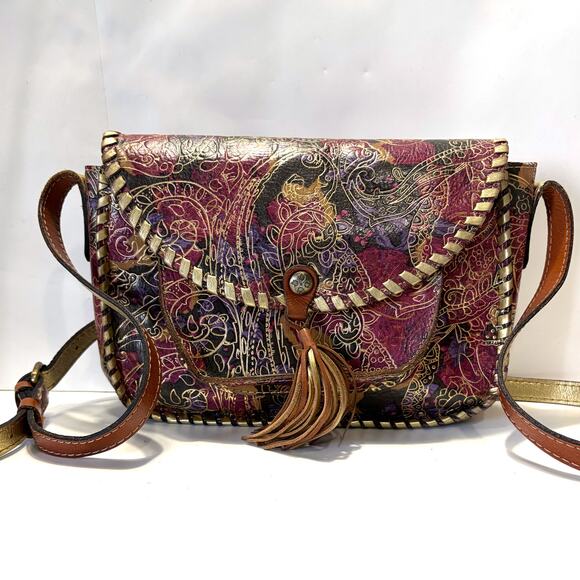 PATRICIA NASH Leather Metallic Tooled Lace Beaumont Flap Crossbody Bag in Multi - Picture 2 of 15